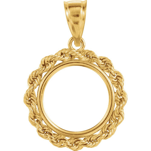14k Yellow Gold 2.5mm Solid Rope Tab Back Frame Pendant for 1/20 Ounce Chinese Panda Coin