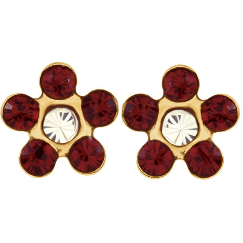 14k Yellow Gold Imitation "July" Youth Birthstone Flower Inverness Piercing Earrings