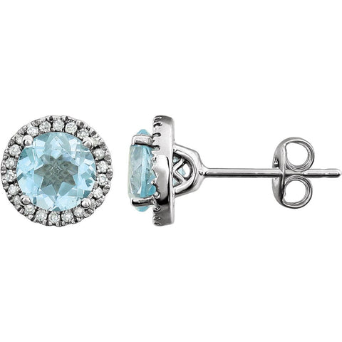 14k White Gold Sky Blue Topaz & 1/8 CTW Diamond Earrings