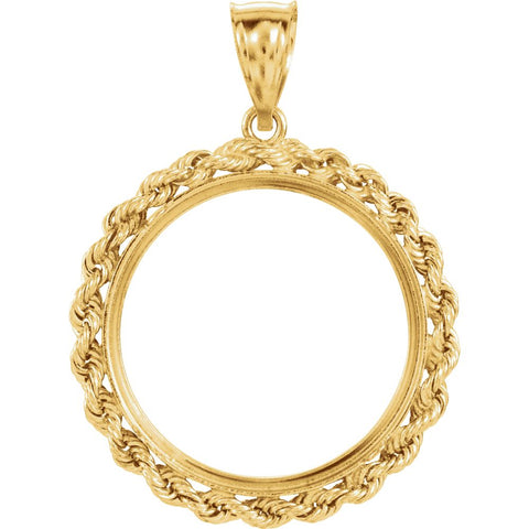 14k Yellow Gold 2.5mm Solid Rope Tab Back Frame Pendant for Mexican 10 Peso or 1/4 Ounce Coin