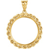 14k Yellow Gold 2.5mm Solid Rope Tab Back Frame Pendant for Mexican 10 Peso or 1/4 Ounce Coin