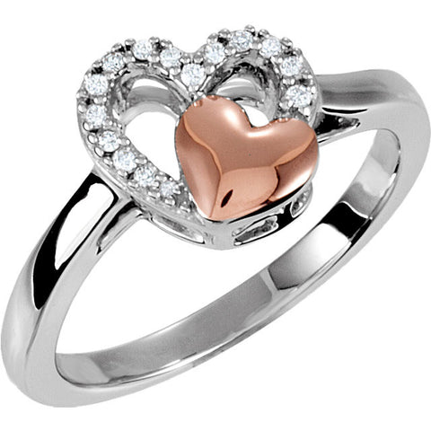 Sterling Silver & 10K Rose 1/10 CTW Diamond Heart Ring Size 5