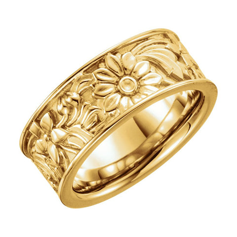 14k Yellow Gold 8.5mm Floral-Inspired Band Size 5