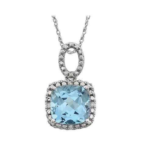 14k White Gold Sky Blue Topaz & .03 CTW Diamond 18" Necklace