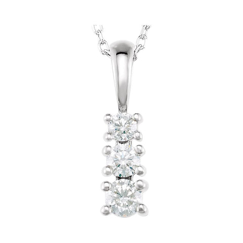 14K White Gold 1/3 CTW Diamond 3-Stone 18-Inch Necklace