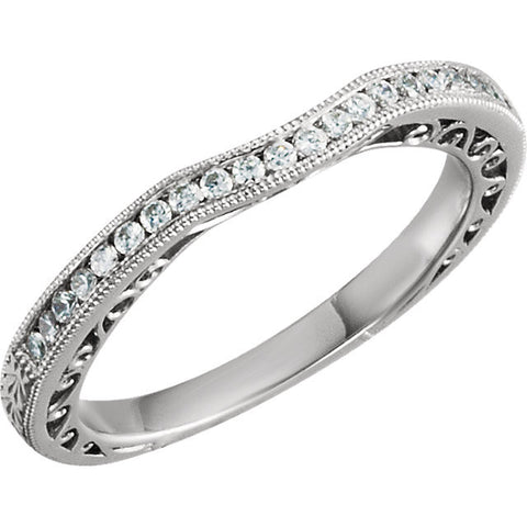 14k White Gold 1/8 CTW Diamond Design Engraved Band, Size 6