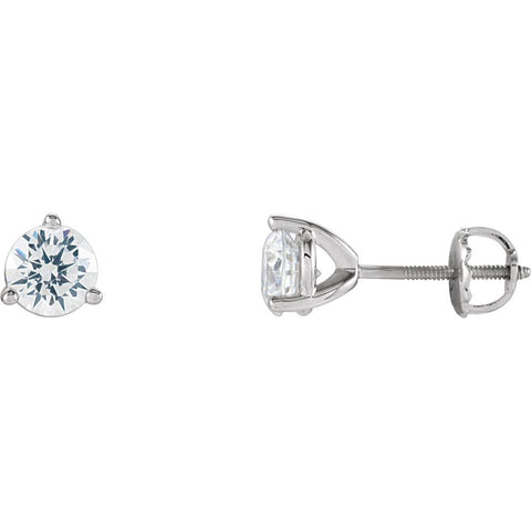 14k White Gold 5.75mm Cubic Zirconia Round 3-Prong Stud Earrings