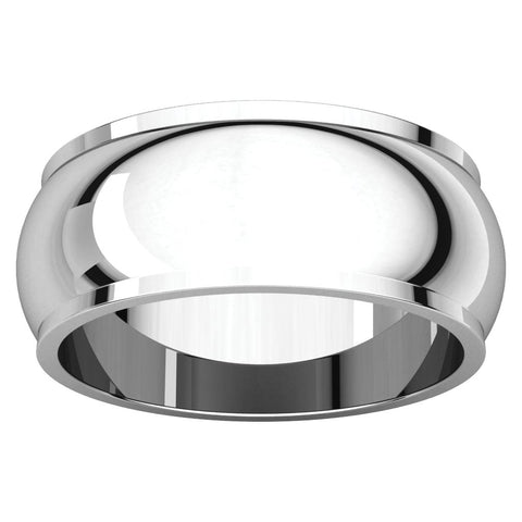 14k White Gold 8mm Half Round Edge Band, Size 10