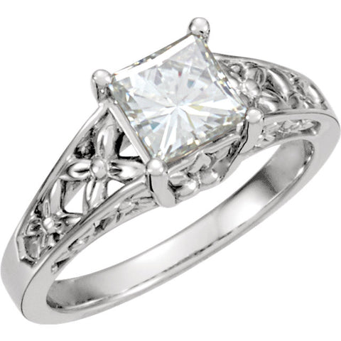 14k White Gold 6mm Round Forever Classic™ Moissanite Solitaire Engagement Ring, Size 6