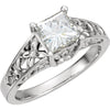 06.00 mm = 1 1/4 ct. Created Moissanite Engagement Ring in 14k White Gold ( Size 6 )