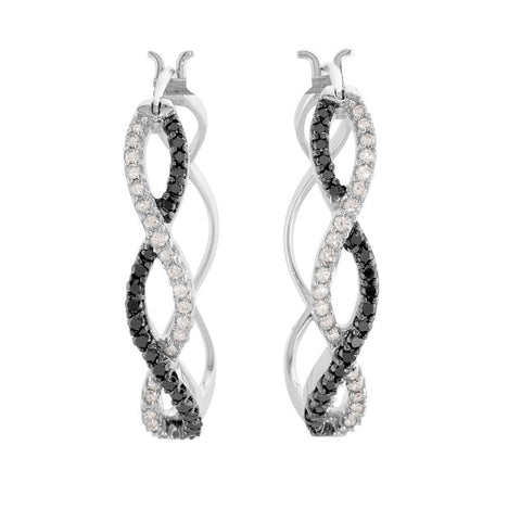 14k White Gold 1/2 CTW Black & White Diamond Hoop Earrings