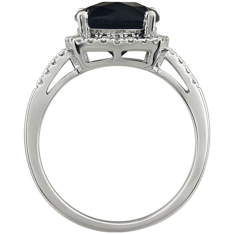 14k White Gold Onyx & .03 CTW Diamond Ring , Size 7