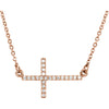 14k Rose Gold 1/10 ctw. Diamond Sideways Cross 16-18-inch Necklace