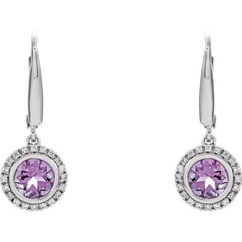 14k White Gold Amethyst & 1/6 CTW Diamond Earrings