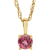 14k Yellow Gold Imitation Pink Tourmaline "October" Birthstone 14-inch Necklace for Kids
