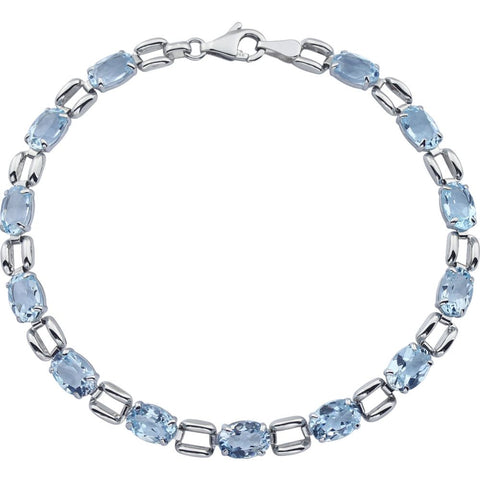 14k White Gold 7x5mm Oval Sky Blue Topaz 7" Bracelet