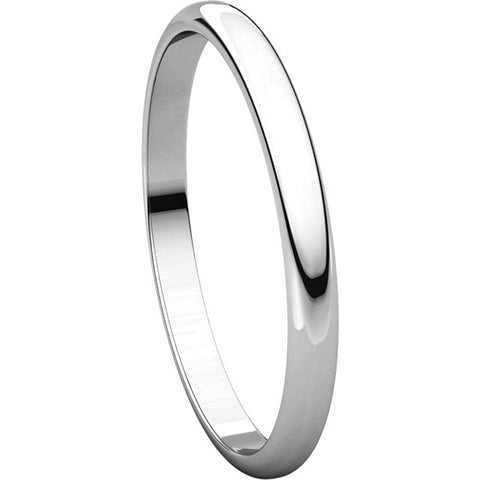 10k White Gold 2mm Half Round Light Band, Size 9