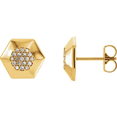 14k Yellow Gold 1/6 CTW Diamond Geometric Earrings with Backs