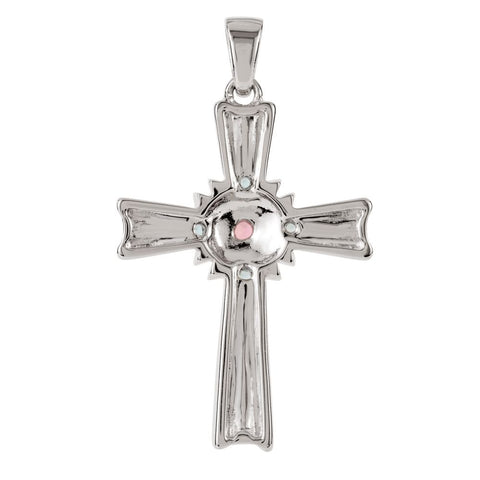 Sterling Silver Pink Tourmaline & Swiss Blue Topaz Cross Pendant