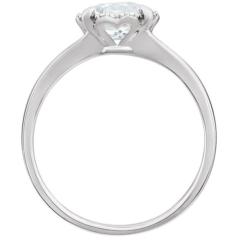 14k White Gold Created White Sapphire & .05 CTW Diamond Ring, Size 7