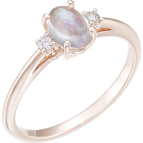 14k Rose Gold Rainbow Moonstone & .06 CTW Diamond Ring, Size 7