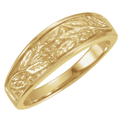 14k Yellow Gold 6.25mm Ladies Leaf Band, Size 7