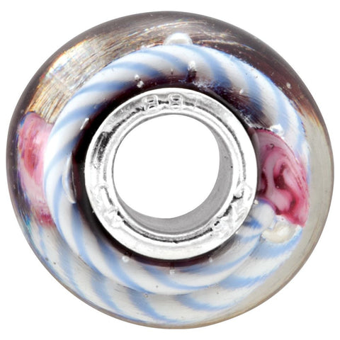 Sterling Silver 9x13.5mm Purple & Blue with Pink Rose Glass Bead