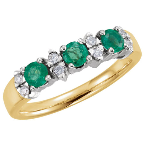 14K Yellow & White Emerald & 1/10 CTW Diamond Anniversary Ring, Size 7