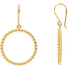 14k Yellow Gold Circle Shaped Beaded Design Earrings