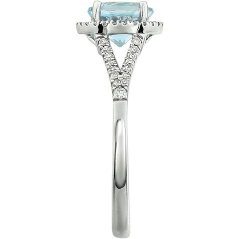 14k White Gold 1/5 CTW Diamond & Sky Blue Topaz Ring, Size 7