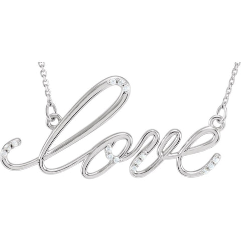 14k White Gold .08 CTW Diamond "Love" Design 18" Necklace