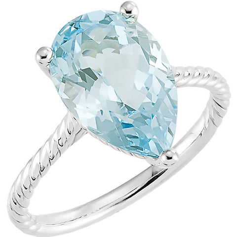 14k White Gold Sky Blue Topaz Rope Ring, Size 7
