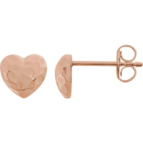 14k Rose Gold Hammered Heart Earrings