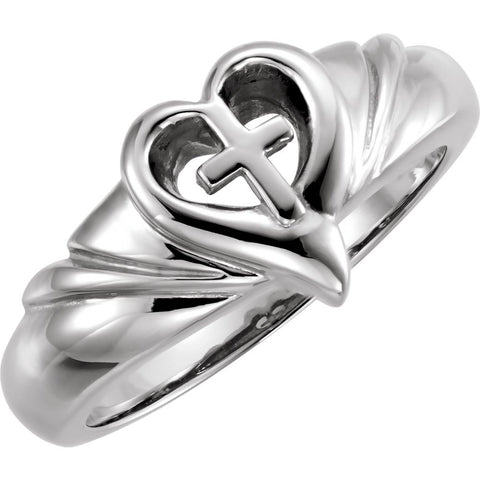 14k White Gold Heart & Cross Ring , Size 7