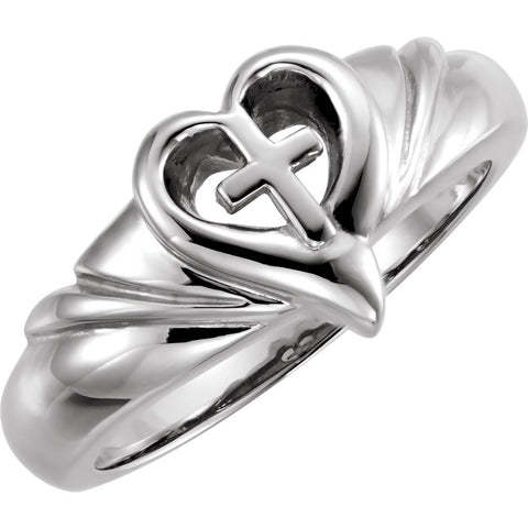 Sterling Silver Heart & Cross Ring , Size 7