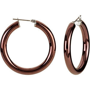 Stainless Steel 5x30mm Hoop Earrings with Chocolate Immerse Plating