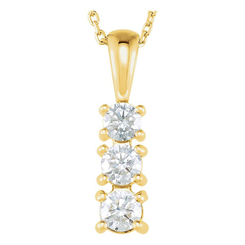 14K Yellow Gold 1/2 CTW Diamond 3-Stone 18-Inch Necklace