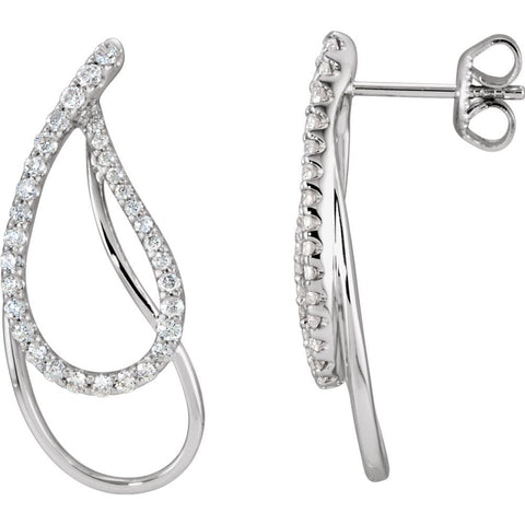 14k White Gold 3/4 CTW Diamond Teardrop Earrings