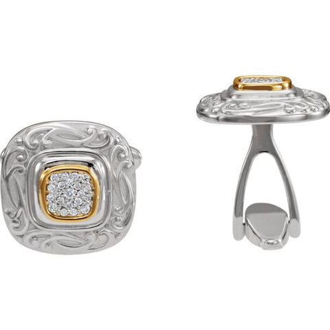 Pair of 1/4 CTTW Diamond Cuff Links in Sterling Silver and 14k Yellow Gold