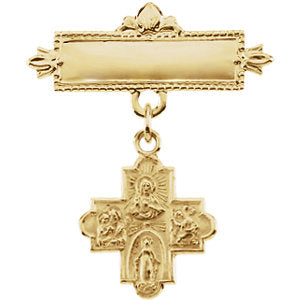14k Yellow Gold 12mm Four-Way Medal Baptismal Pin