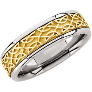 14K White & Yellow Gold 7mm Celtic Design Band Size 9.5