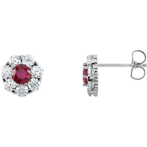 14k White Gold Ruby & 1 1/8 CTW Diamond Cluster Earrings