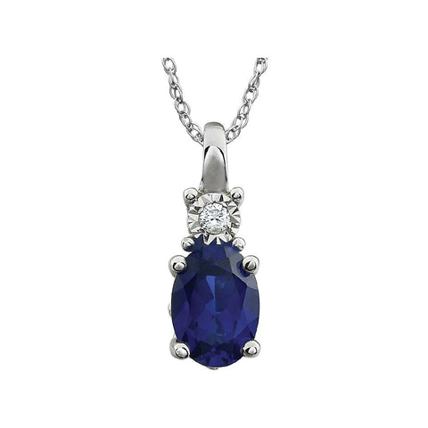 14k White Gold Created Blue Sapphire & .02 CTW 18" Necklace