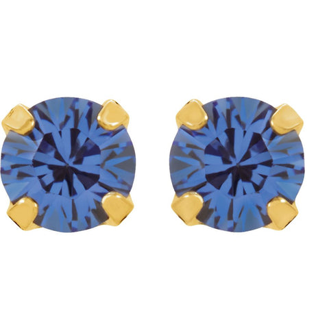 24K Yellow with Stainless Steel Solitaire "September" Birthstone Piercing Earrings