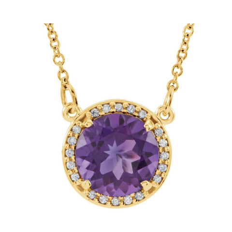 14k Yellow Gold Amethyst & .05 CTW Diamond 16" Necklace