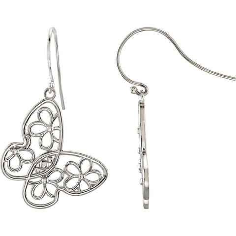 14k White Gold 24.75x22.5mm Butterfly & Floral-Inspired Earrings