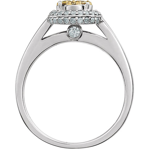 14k White Gold 1/2 CTW Yellow & White Diamond Ring, Size 7
