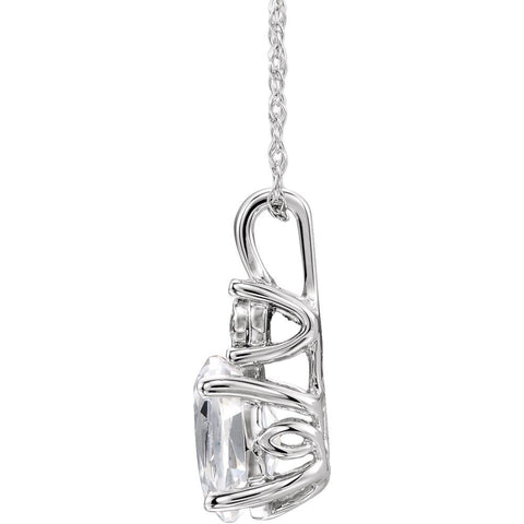14k White Gold Created White Sapphire & .02 CTW Diamond Necklace