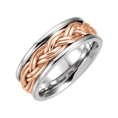 14K White & Rose Gold 8mm Hand Woven Band Size 8.5