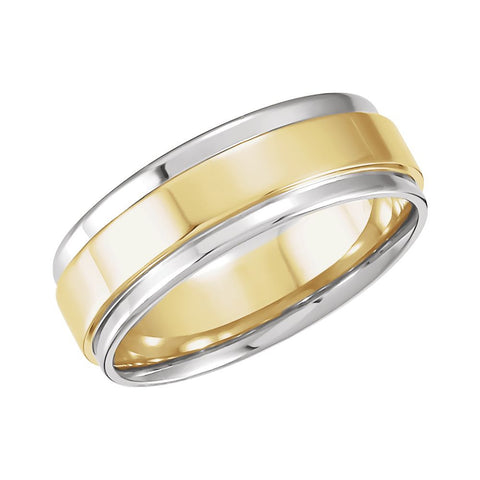 14K White & Yellow Gold 7.5mm Comfort-Fit Flat-Edge Band Size 8.5